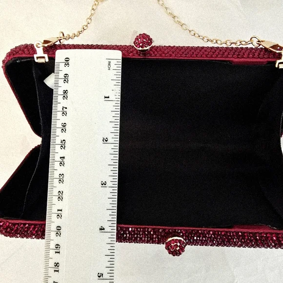 Red Gem Evening Bag 2 Different Length Chains & Extra Gems NWOT Fits Cell Phone - Picture 7 of 16